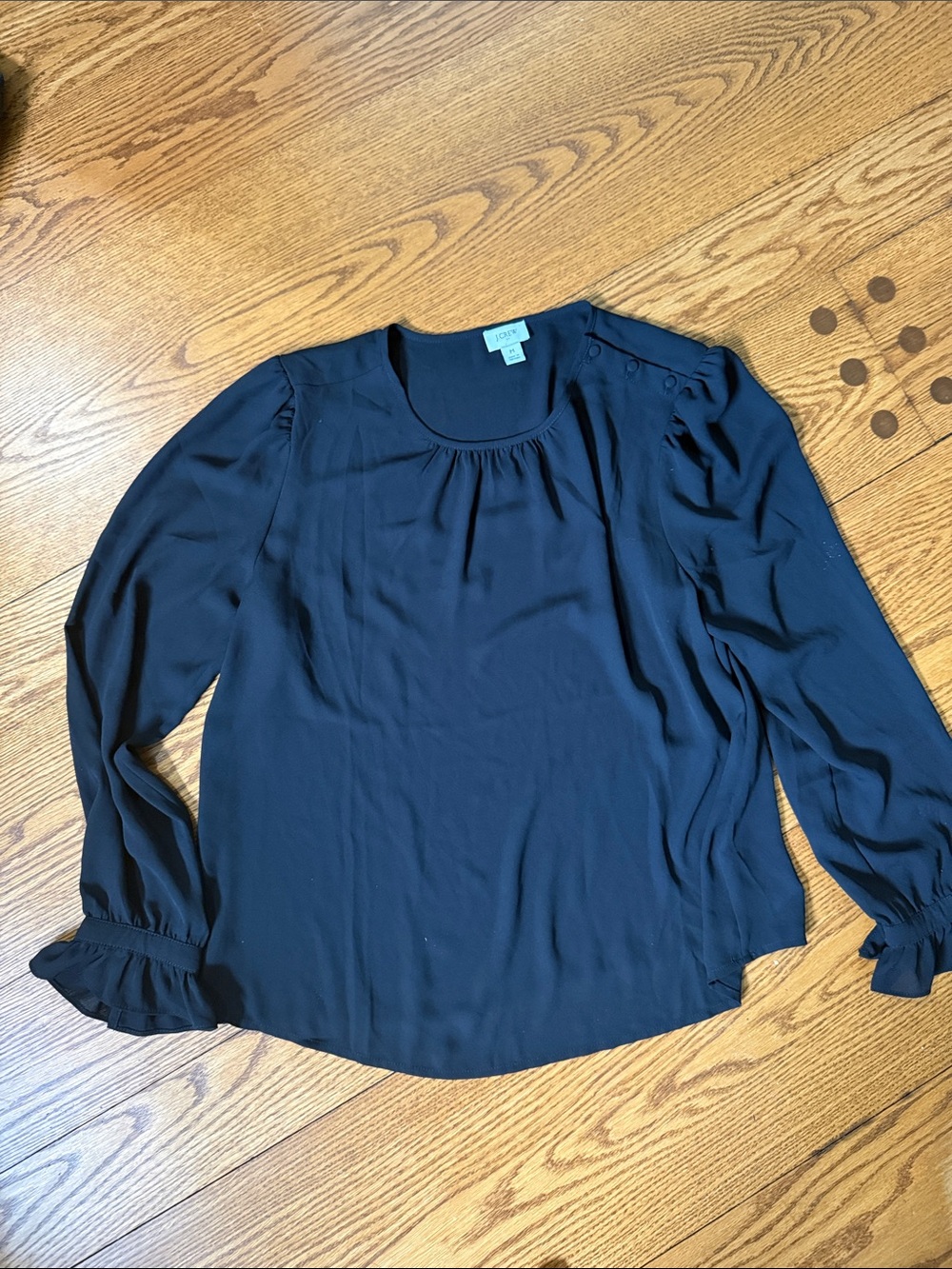 J.Crew Black Long-Sleeve Ruffle Cuff Blouse